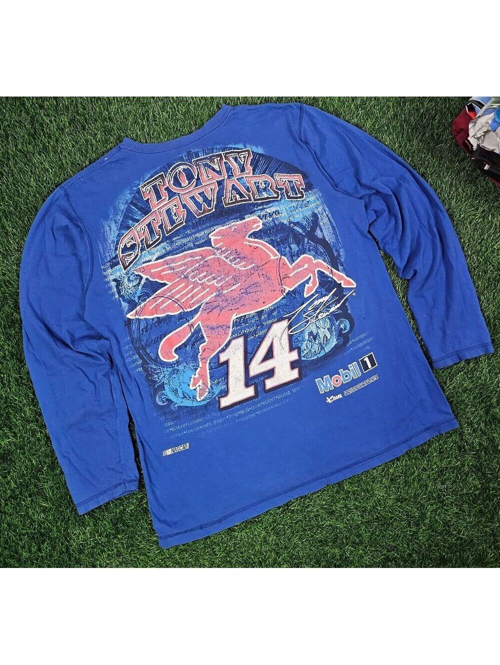 Faded Worn Tony Stewart #14 Mobil 1 NASCAR long-sleeve shirt Mens Large